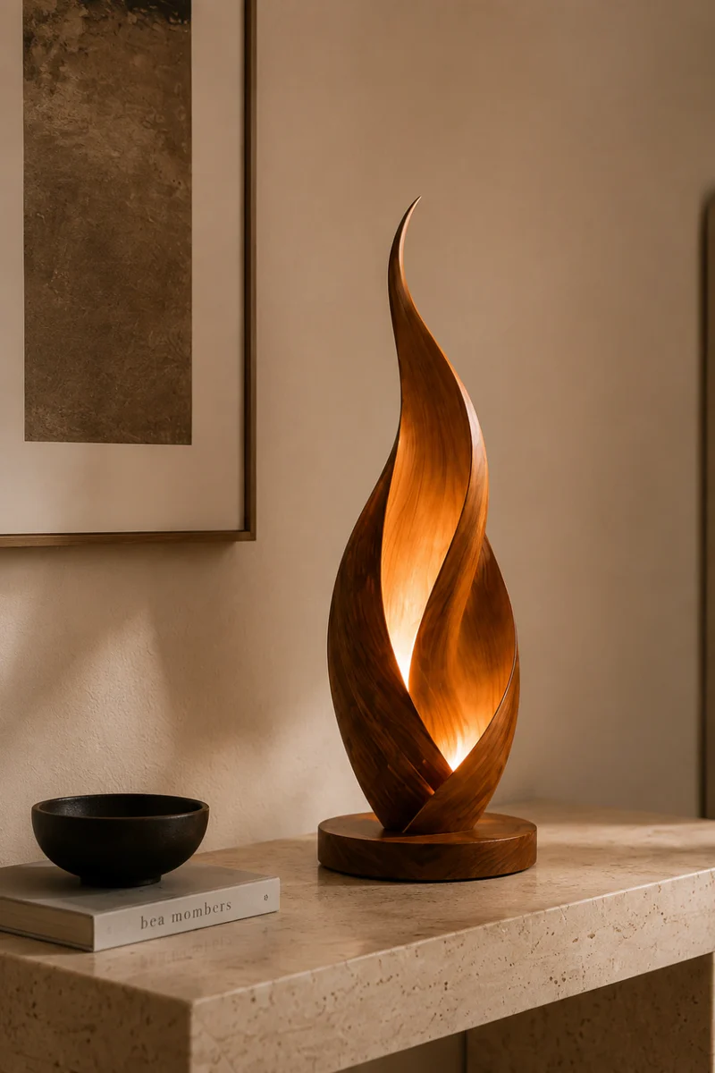Flame Wooden Table Lamp