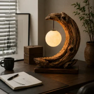 Crescent Moon Wooden Lamp