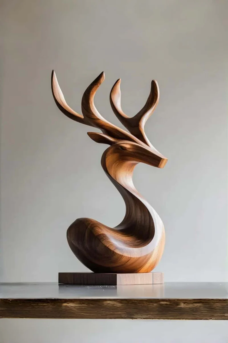 Abstract Deer Wooden Sculpture